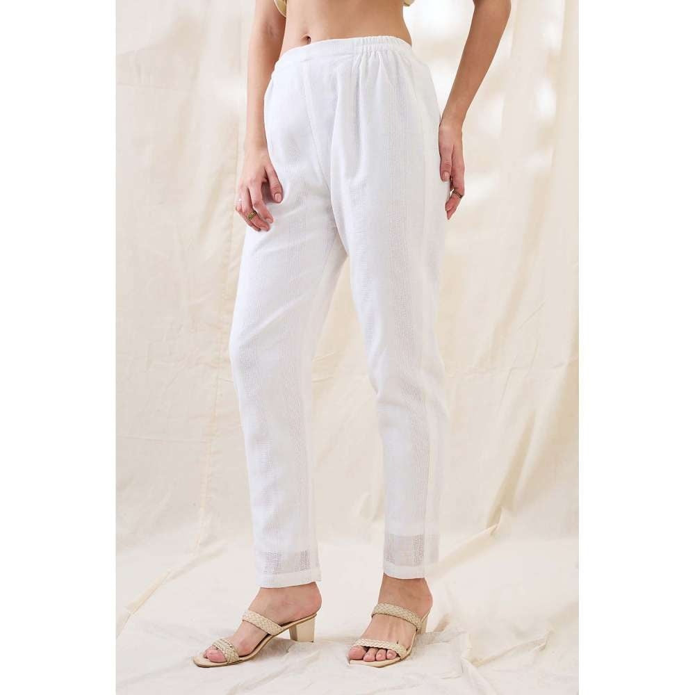 Soup by Sougat Paul White Gulzaar Appliqued Floral Print Co-Ord (Set of 2)