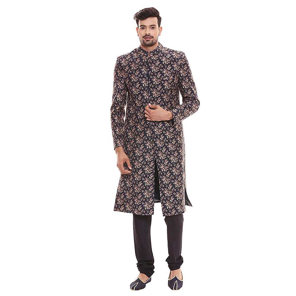 Soup by Sougat Paul Applique Floral Printed Sherwani with Plain Chudidaar