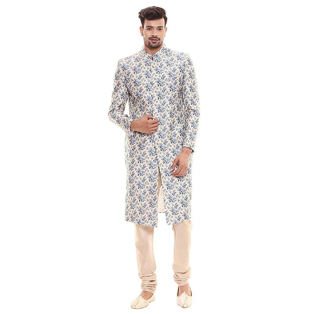 Soup by Sougat Paul Applique Floral Printed Sherwani with Plain Chudidaar