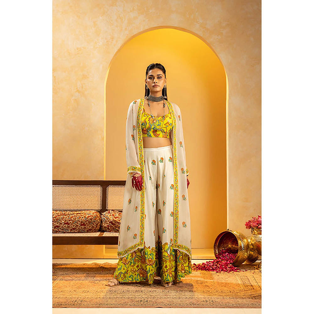 Soup by Sougat Paul Rangtara Off White Top with Palazzo and Jacket