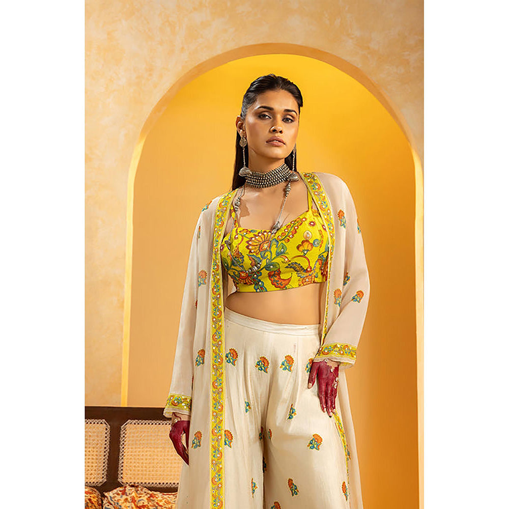 Soup by Sougat Paul Rangtara Off White Top with Palazzo and Jacket