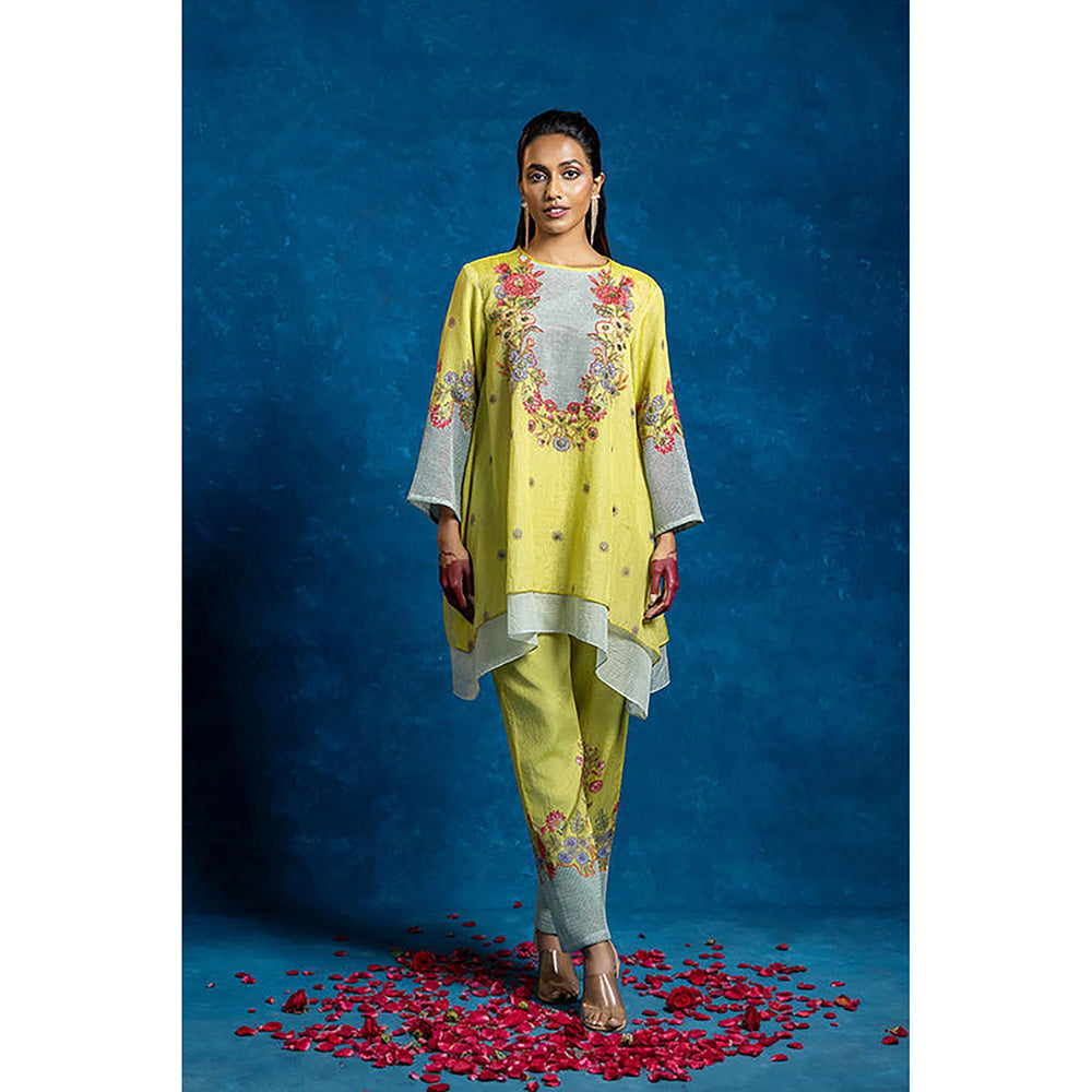 Soup by Sougat Paul Baghira Appliqued Layered Yellow Kurti with Pant Co-Ord Set