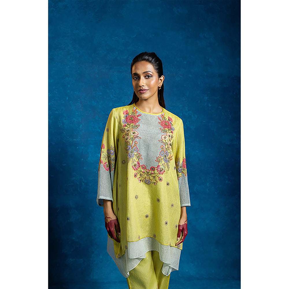 Soup by Sougat Paul Baghira Appliqued Layered Yellow Kurti with Pant Co-Ord Set