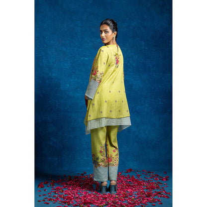 Soup by Sougat Paul Baghira Appliqued Layered Yellow Kurti with Pant Co-Ord Set
