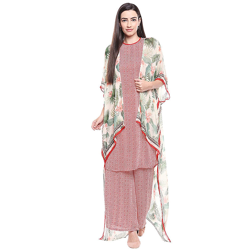 Soup by Sougat Paul Tropical Cape with Red Kurta and Palazzo
