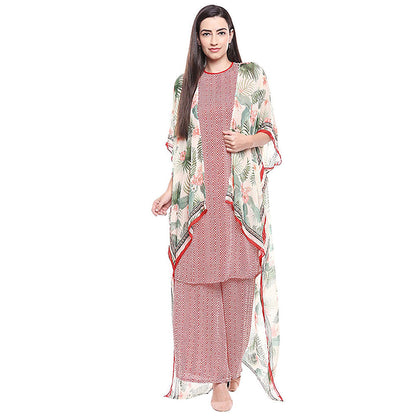 Soup by Sougat Paul Tropical Cape with Red Kurta and Palazzo