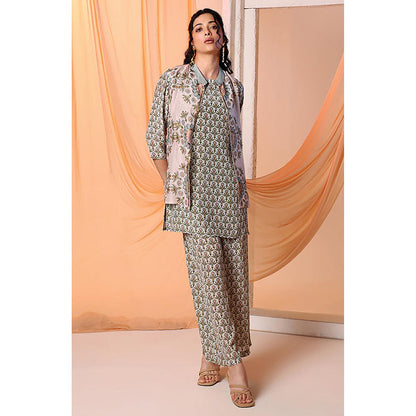 Soup by Sougat Paul Araya Printed Green Kurti with Pant and Jacket