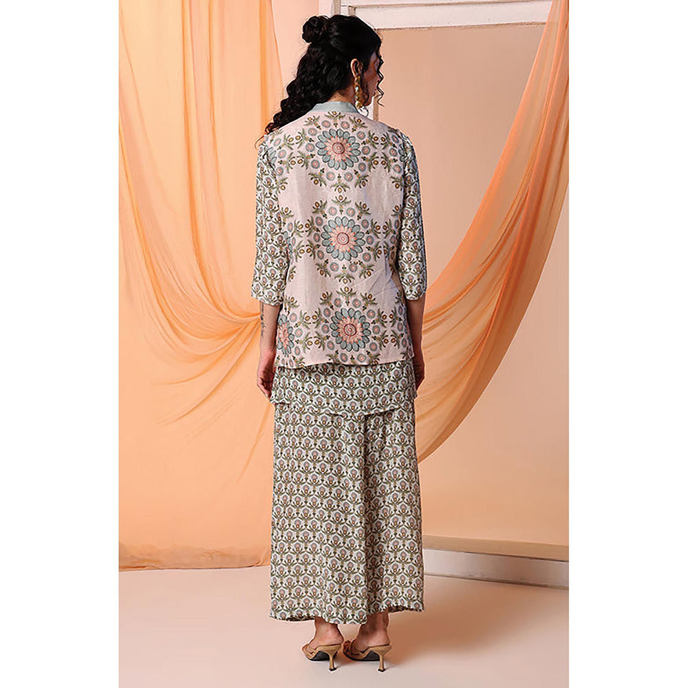 Soup by Sougat Paul Araya Printed Green Kurti with Pant and Jacket