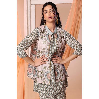 Soup by Sougat Paul Araya Printed Green Kurti with Pant and Jacket