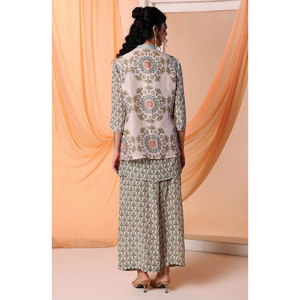 Soup by Sougat Paul Araya Printed Green Kurti with Pant and Jacket