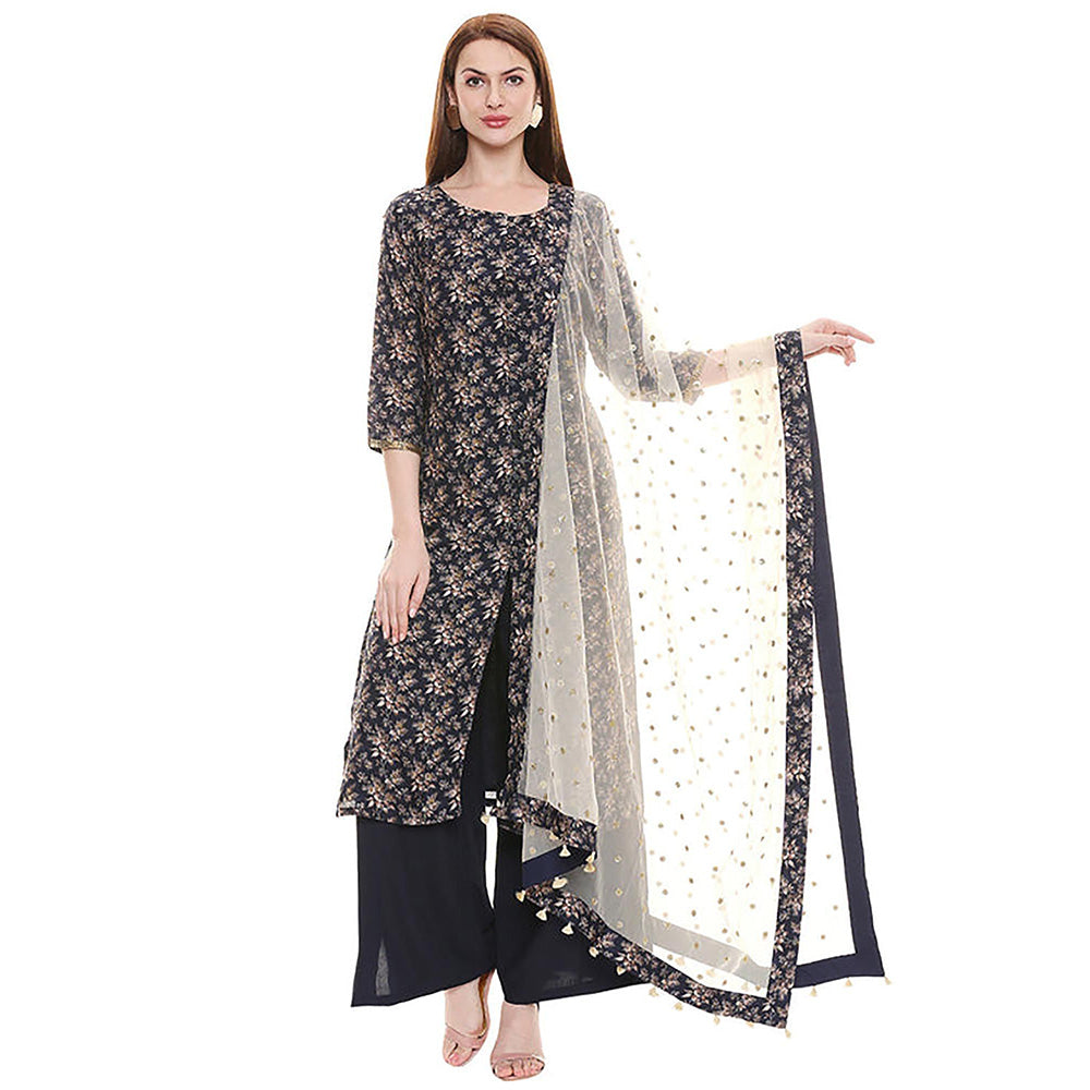 Soup by Sougat Paul Applique Blue Kurta with Palazzo and Dupatta