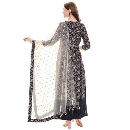 Soup by Sougat Paul Applique Blue Kurta with Palazzo and Dupatta