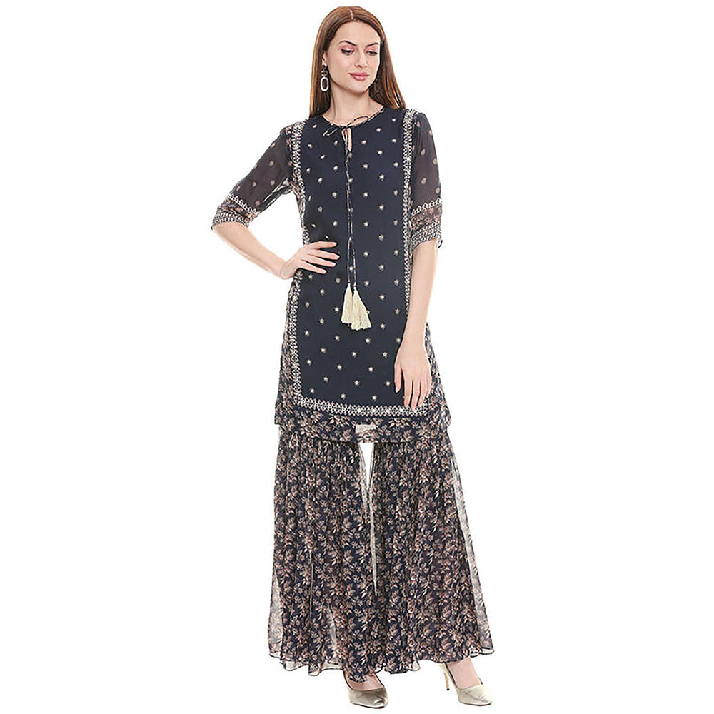 Soup by Sougat Paul Applique Blue Kurta with Sharara