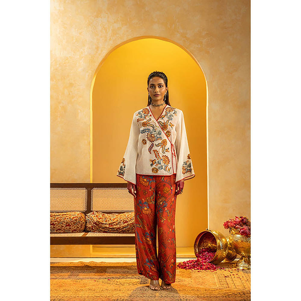 Soup by Sougat Paul Rangtara Appliqued Off White Tunic with Pant Co-Ord Set
