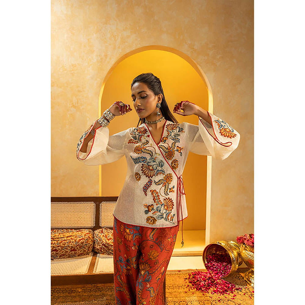 Soup by Sougat Paul Rangtara Appliqued Off White Tunic with Pant Co-Ord Set