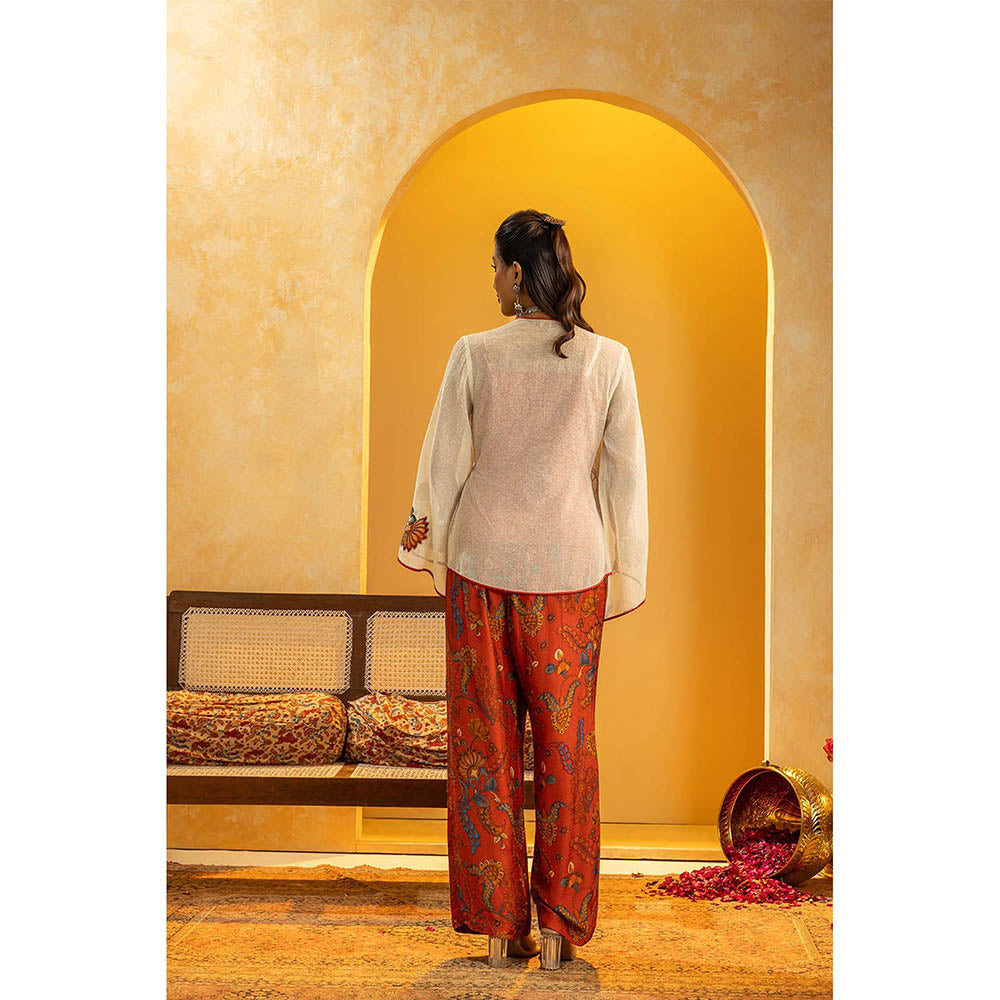 Soup by Sougat Paul Rangtara Appliqued Off White Tunic with Pant Co-Ord Set