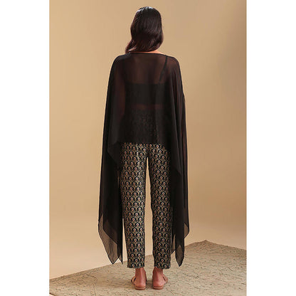 Soup by Sougat Paul Black Eraya Printed Inner with Pant and Cape
