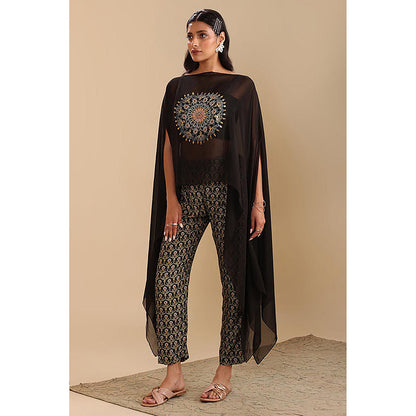 Soup by Sougat Paul Black Eraya Printed Inner with Pant and Cape