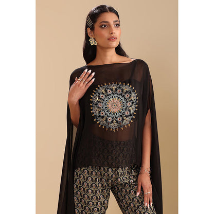 Soup by Sougat Paul Black Eraya Printed Inner with Pant and Cape