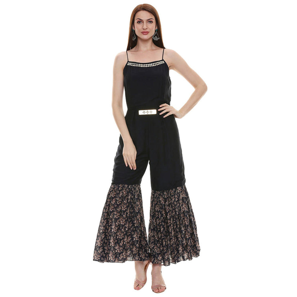 Soup by Sougat Paul Applique Black Jumpsuit with Dupatta