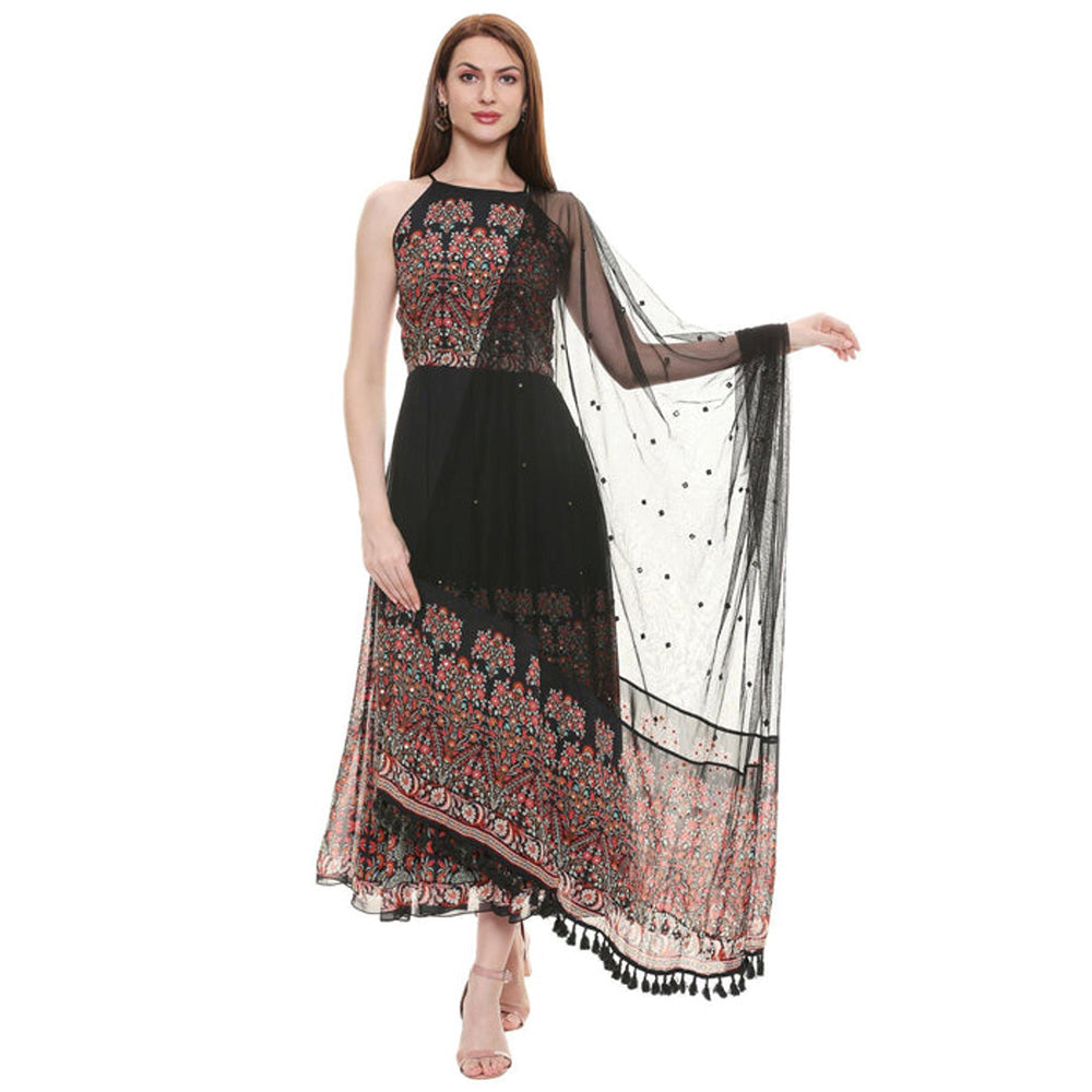 Soup by Sougat Paul Printed Flat Chiffon Dress with Dupatta