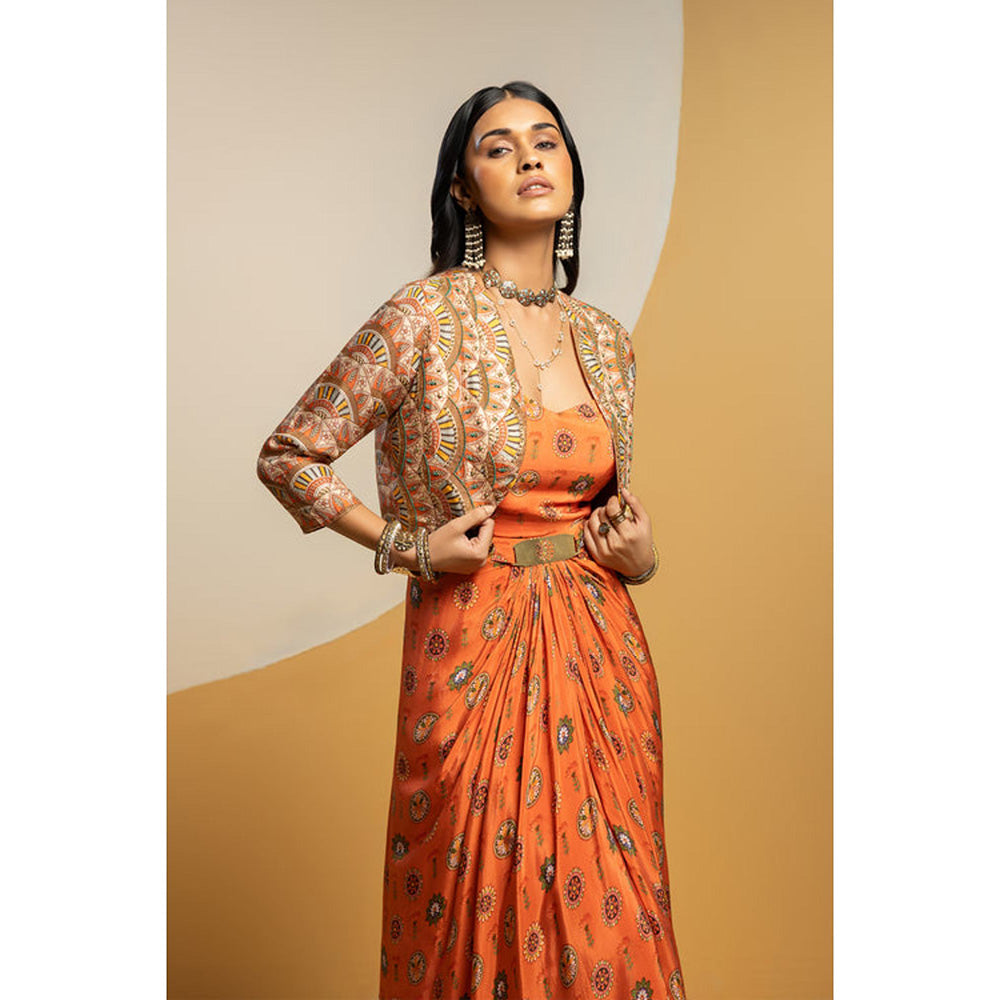 Soup by Sougat Paul Taarani Embellished Long Drape Dress with Cape