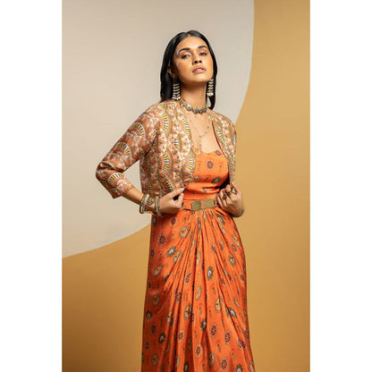 Soup by Sougat Paul Taarani Embellished Long Drape Dress with Cape