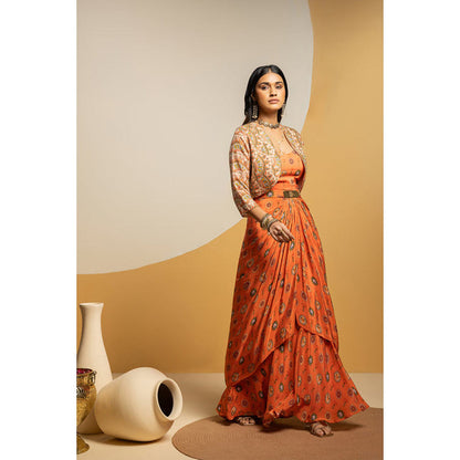 Soup by Sougat Paul Taarani Embellished Long Drape Dress with Cape