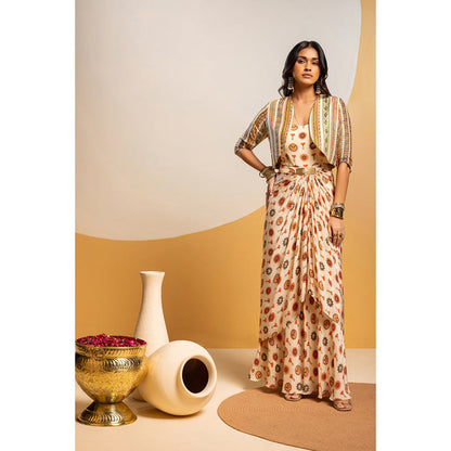 Soup by Sougat Paul Taarani Embellished Long Drape Dress with Cape