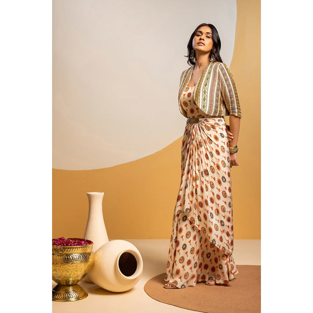 Soup by Sougat Paul Taarani Embellished Long Drape Dress with Cape
