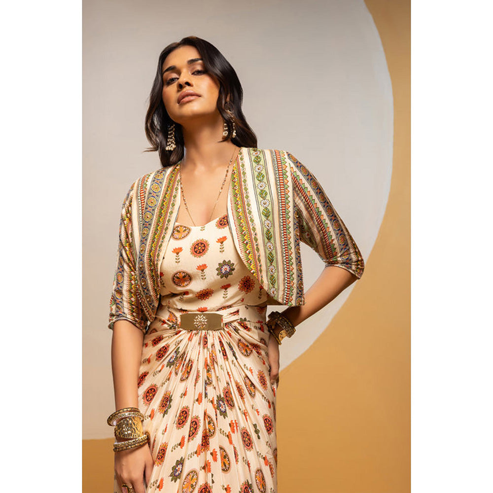 Soup by Sougat Paul Taarani Embellished Long Drape Dress with Cape