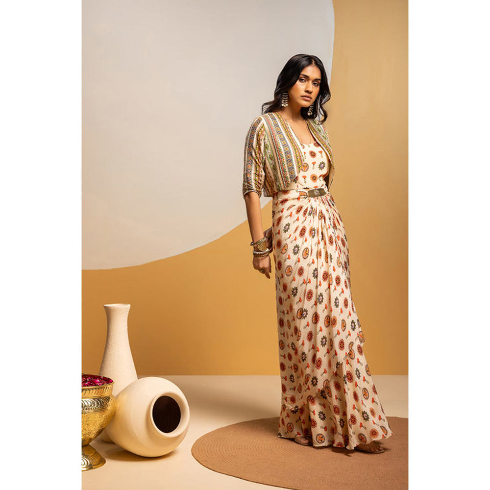 Soup by Sougat Paul Taarani Embellished Long Drape Dress with Cape