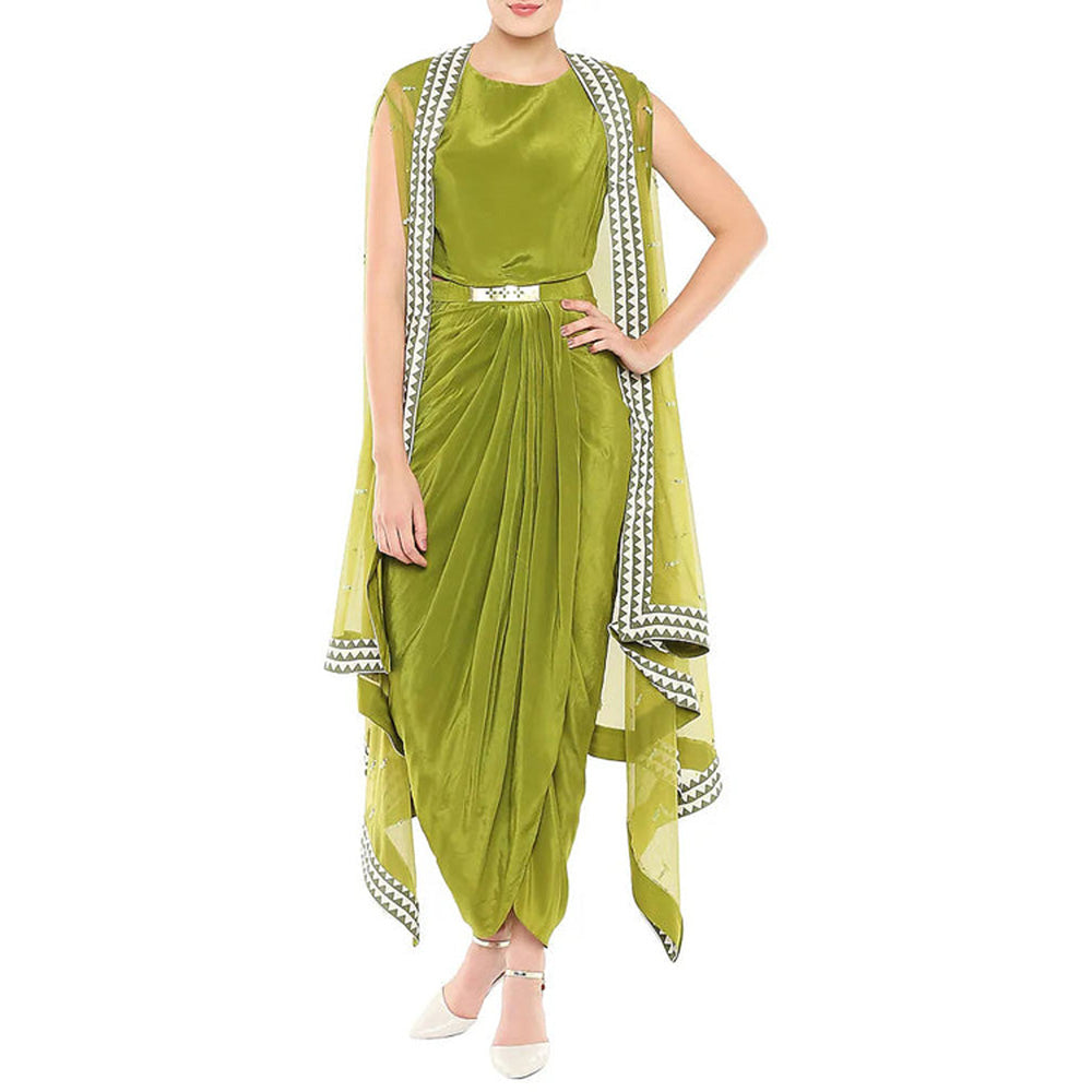 Soup by Sougat Paul Olive Green Dress with Jacket and Belt