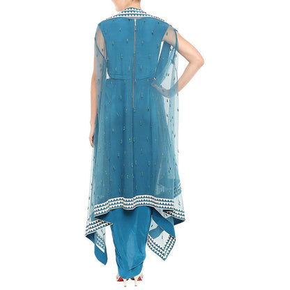 Soup by Sougat Paul Blue Draped Dress with Belt and Cape