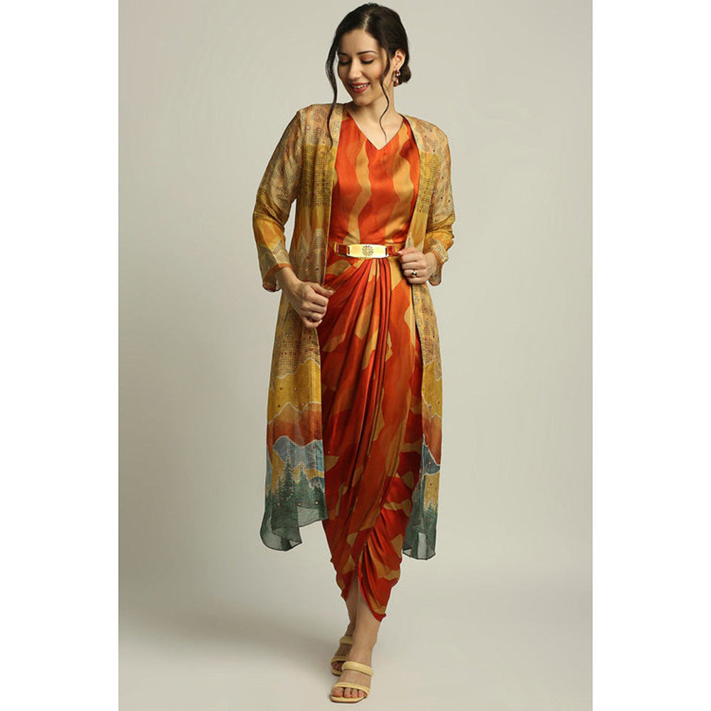 Soup by Sougat Paul Dune Shadow Printed Drape Dress with Cape