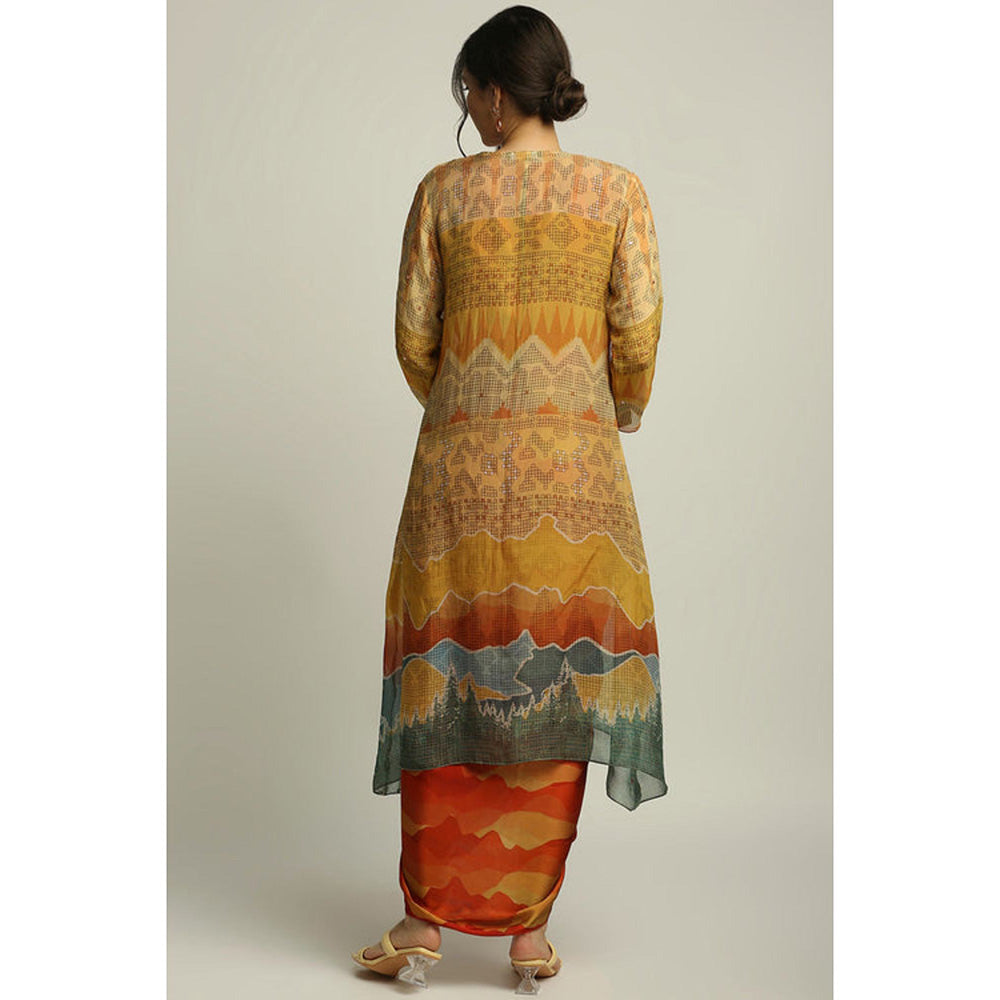 Soup by Sougat Paul Dune Shadow Printed Drape Dress with Cape