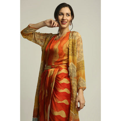 Soup by Sougat Paul Dune Shadow Printed Drape Dress with Cape