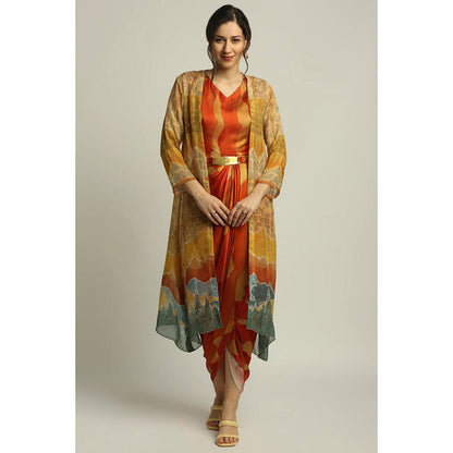 Soup by Sougat Paul Dune Shadow Printed Drape Dress with Cape