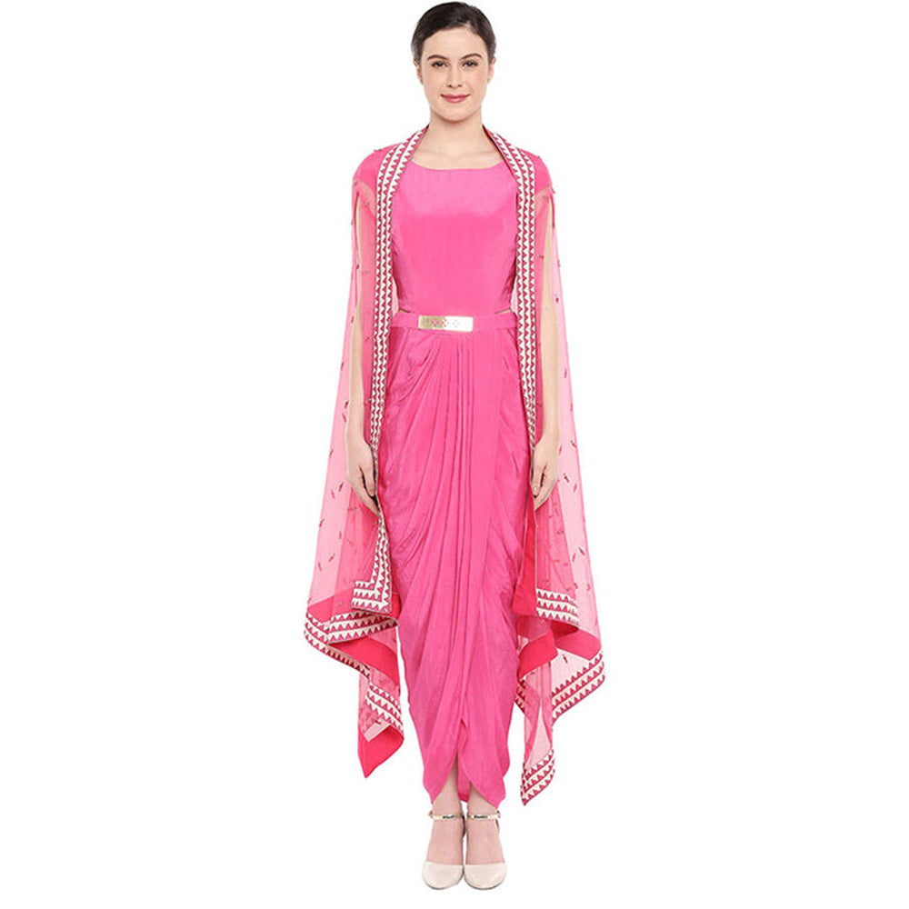 Soup by Sougat Paul Coral Drape Dress with Cape