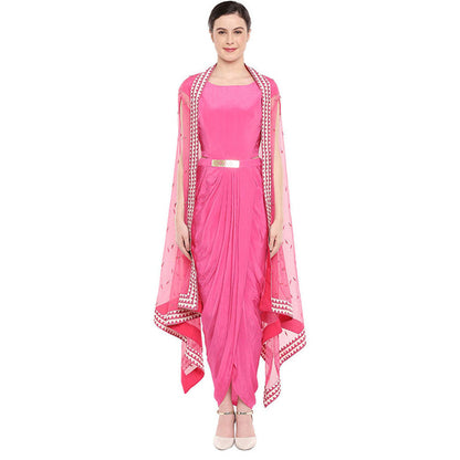 Soup by Sougat Paul Coral Drape Dress with Cape