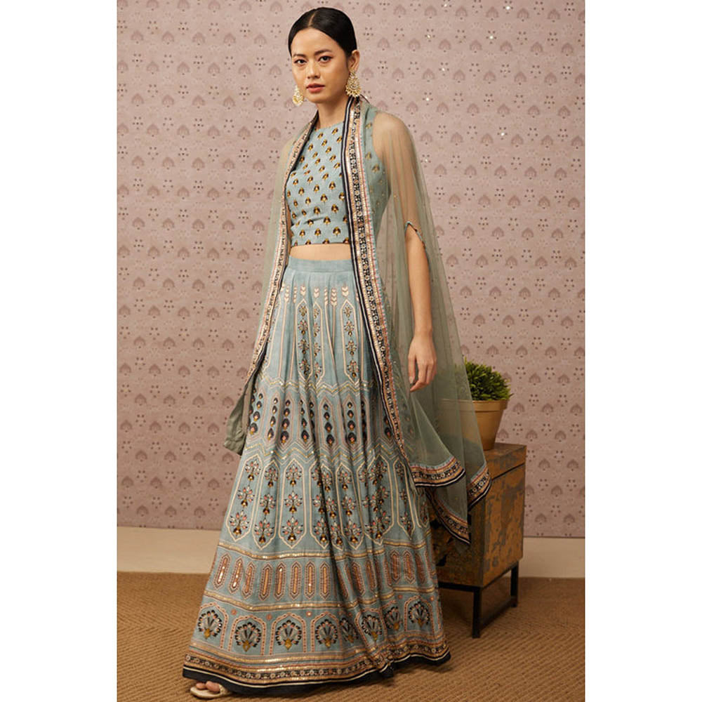 Soup by Sougat Paul Sarouk Blue Embroidered Lehenga Choli with Dupatta