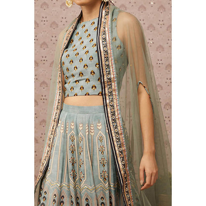 Soup by Sougat Paul Sarouk Blue Embroidered Lehenga Choli with Dupatta