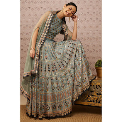 Soup by Sougat Paul Sarouk Blue Embroidered Lehenga Choli with Dupatta