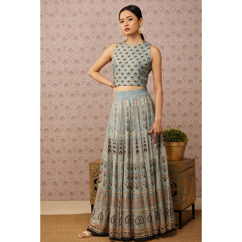 Soup by Sougat Paul Sarouk Blue Embroidered Lehenga Choli with Dupatta