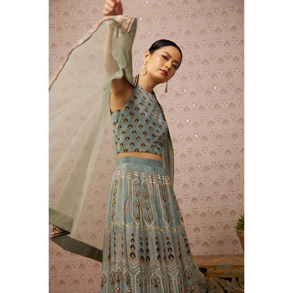Soup by Sougat Paul Sarouk Blue Embroidered Lehenga Choli with Dupatta