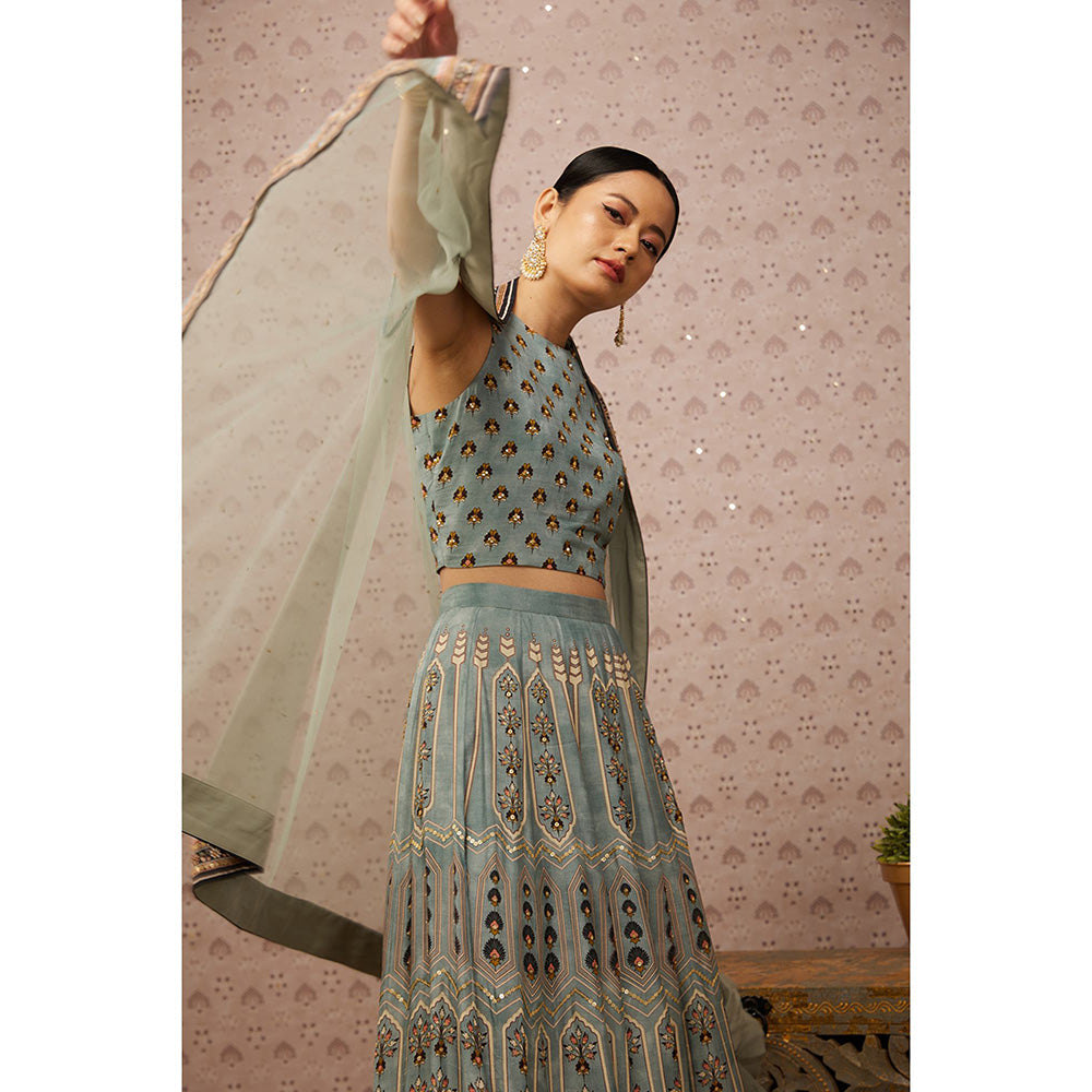 Soup by Sougat Paul Sarouk Blue Embroidered Lehenga Choli with Dupatta