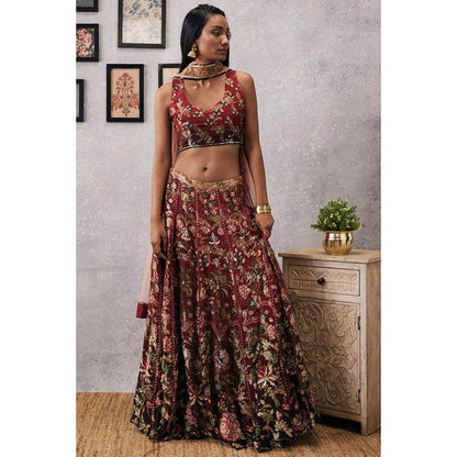 Soup by Sougat Paul Mehr Red Embroidered Lehenga Choli with Dupatta
