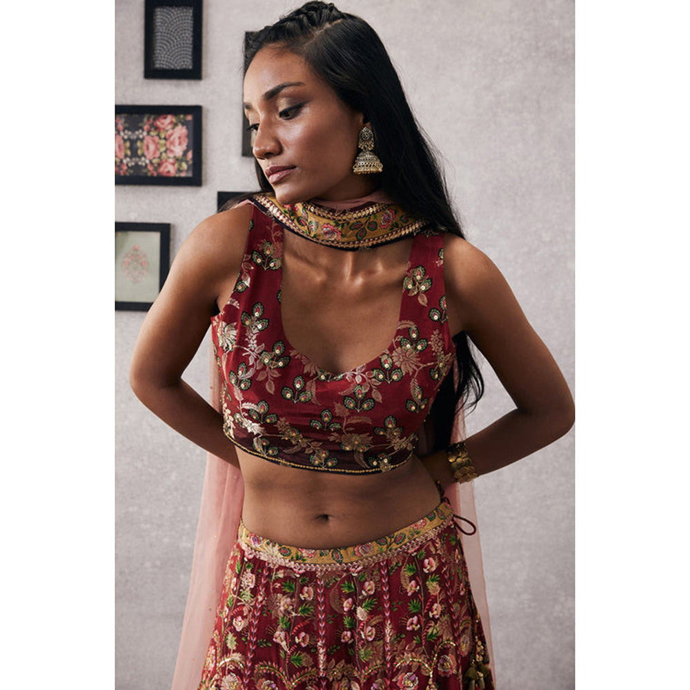 Soup by Sougat Paul Mehr Red Embroidered Lehenga Choli with Dupatta
