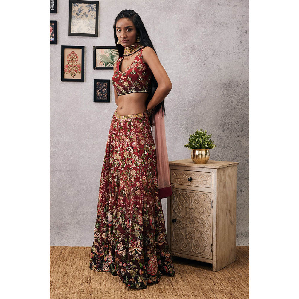 Soup by Sougat Paul Mehr Red Embroidered Lehenga Choli with Dupatta