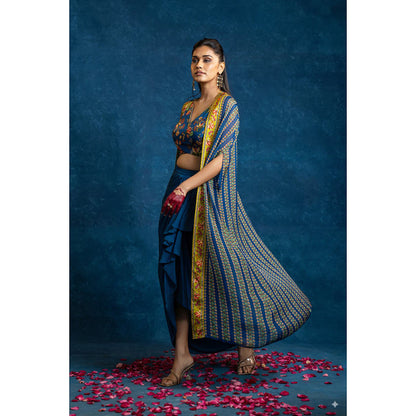 Soup by Sougat Paul Aarani Embellished Drape Skirt Set with Long Cape
